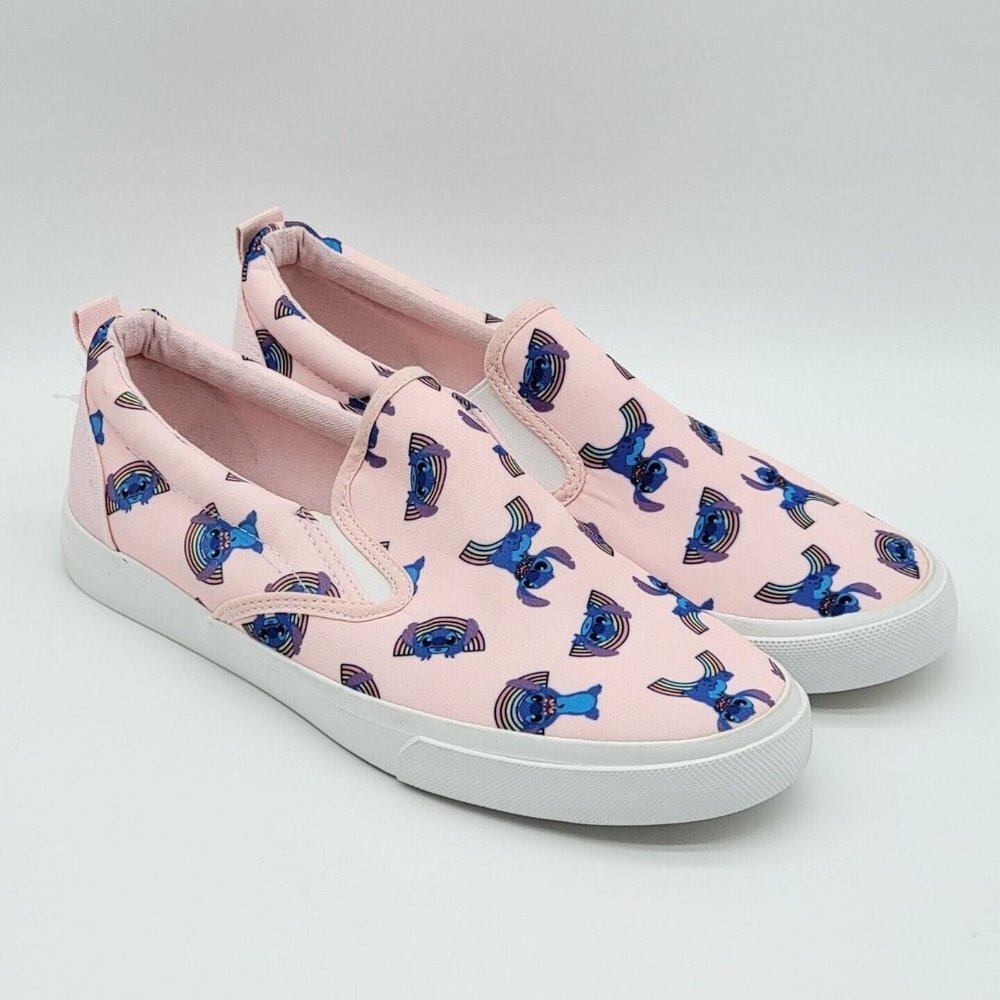 Disney Lilo & Stitch Rainbows Womens Slip On Sneakers Size 10 Pink Flats